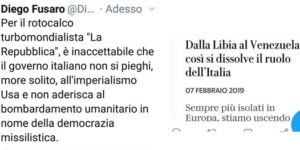 Per il rotocalco turbomondialista La Repubblica è inaccettabile che l'Italia non segua l'imperialismo Usa